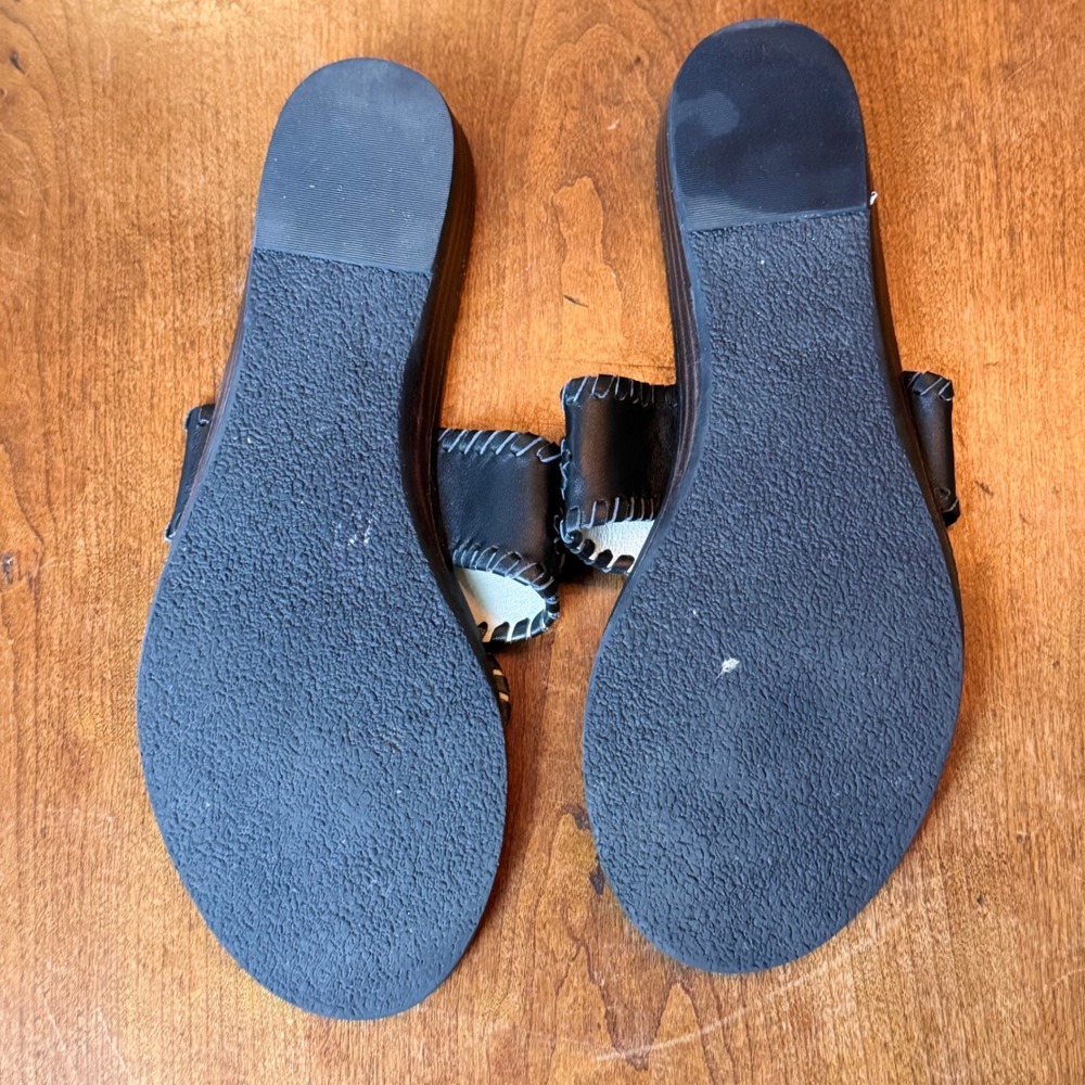 Jack Rogers Sandals Womens 10 Black Jacks Flat Leather Whipstitch Rondelle Thong - Picture 6 of 6